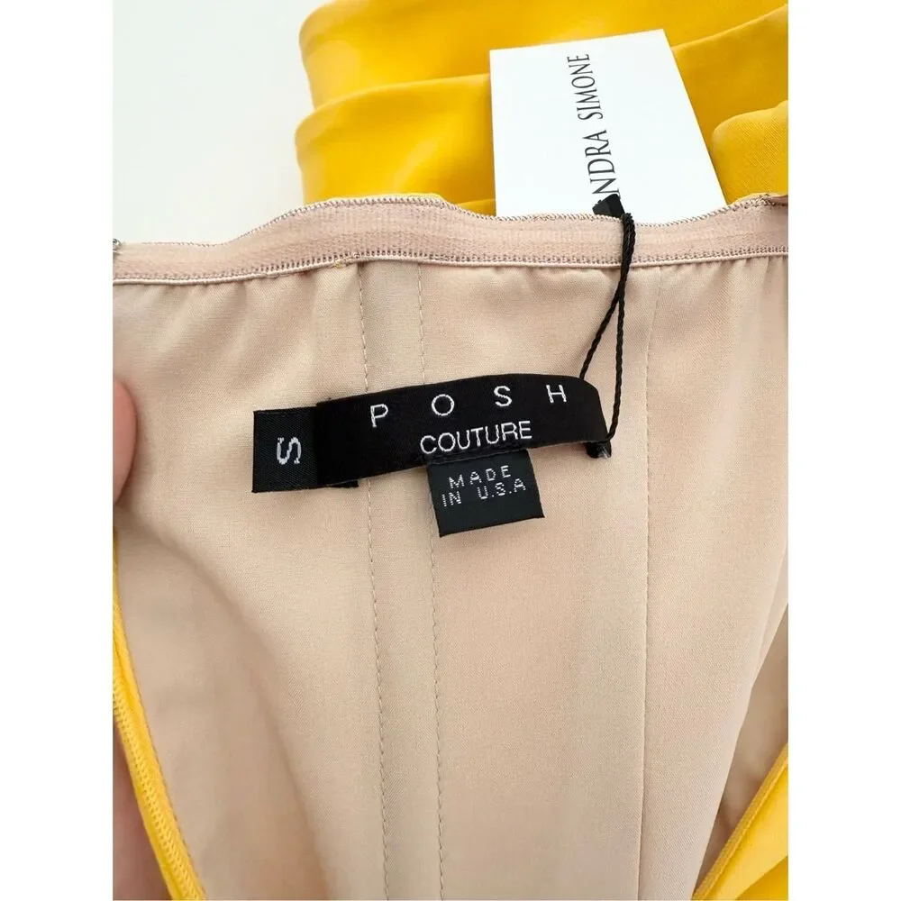 Posh Couture Womens Yellow‎ 3 Layer Bust Cocktail Dress Small NWT